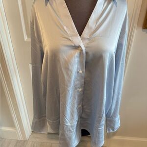 H&M Elegant Light Blue Satin Button Down Shirt